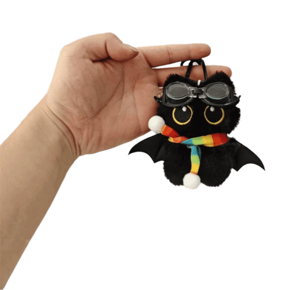 Cute Big Eyes Black Cat Keychain Soft Cartoon Wings Kitten Pendant Mini Little Devil Car Keyring Bag Ornament