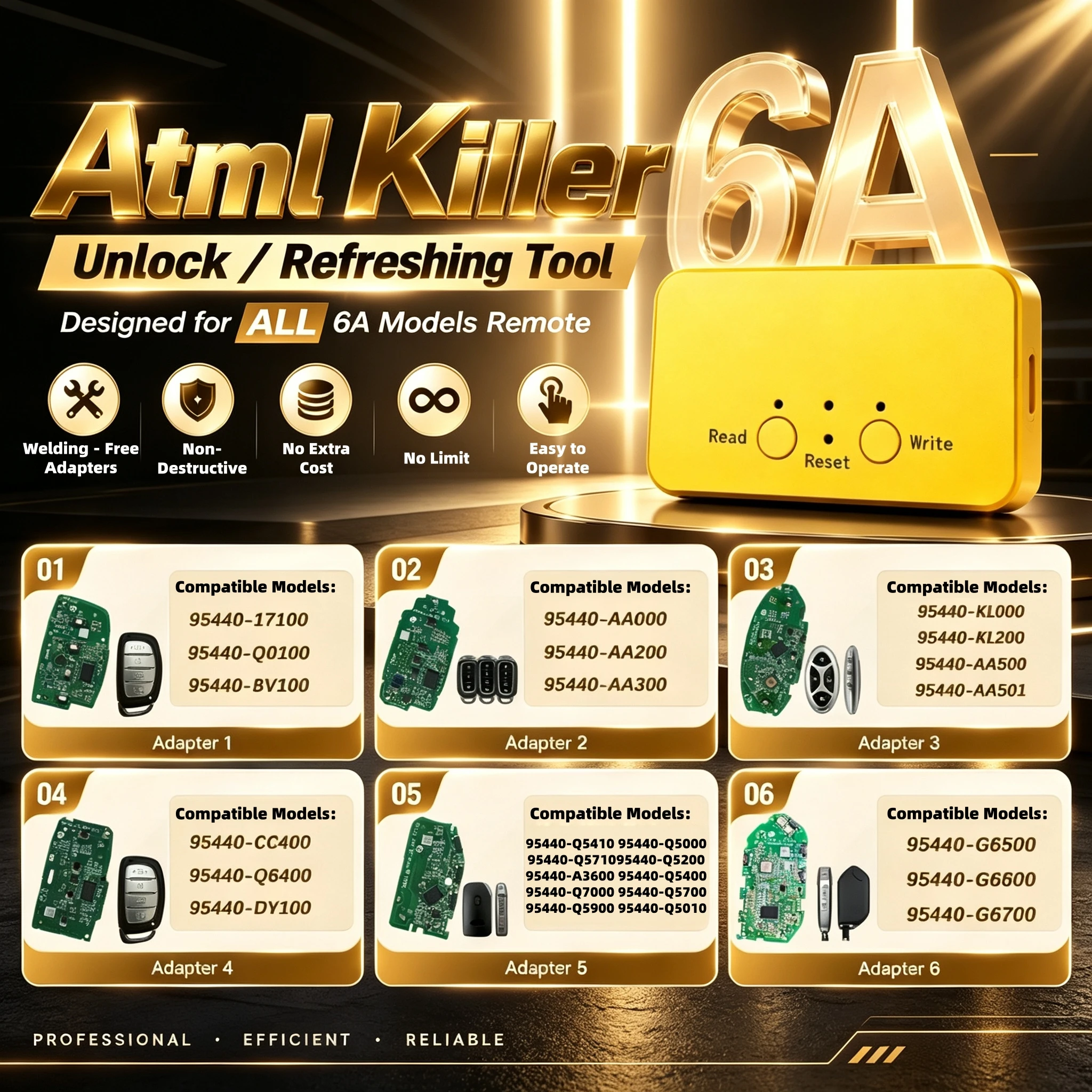 Atml Killer 6A Key Unlocking and Refreshing Tool Suitable for Hyundai/Kia, Complete Set of 6 Models with No Welding Adapter