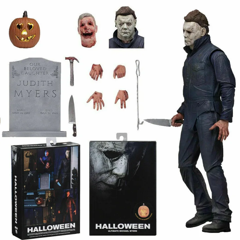 Classic US Movie Halloween Michael Myers Action Figure Model NECA Halloween Moonlight Panic Hand Made Pumpkin Skeleton Miles Joi