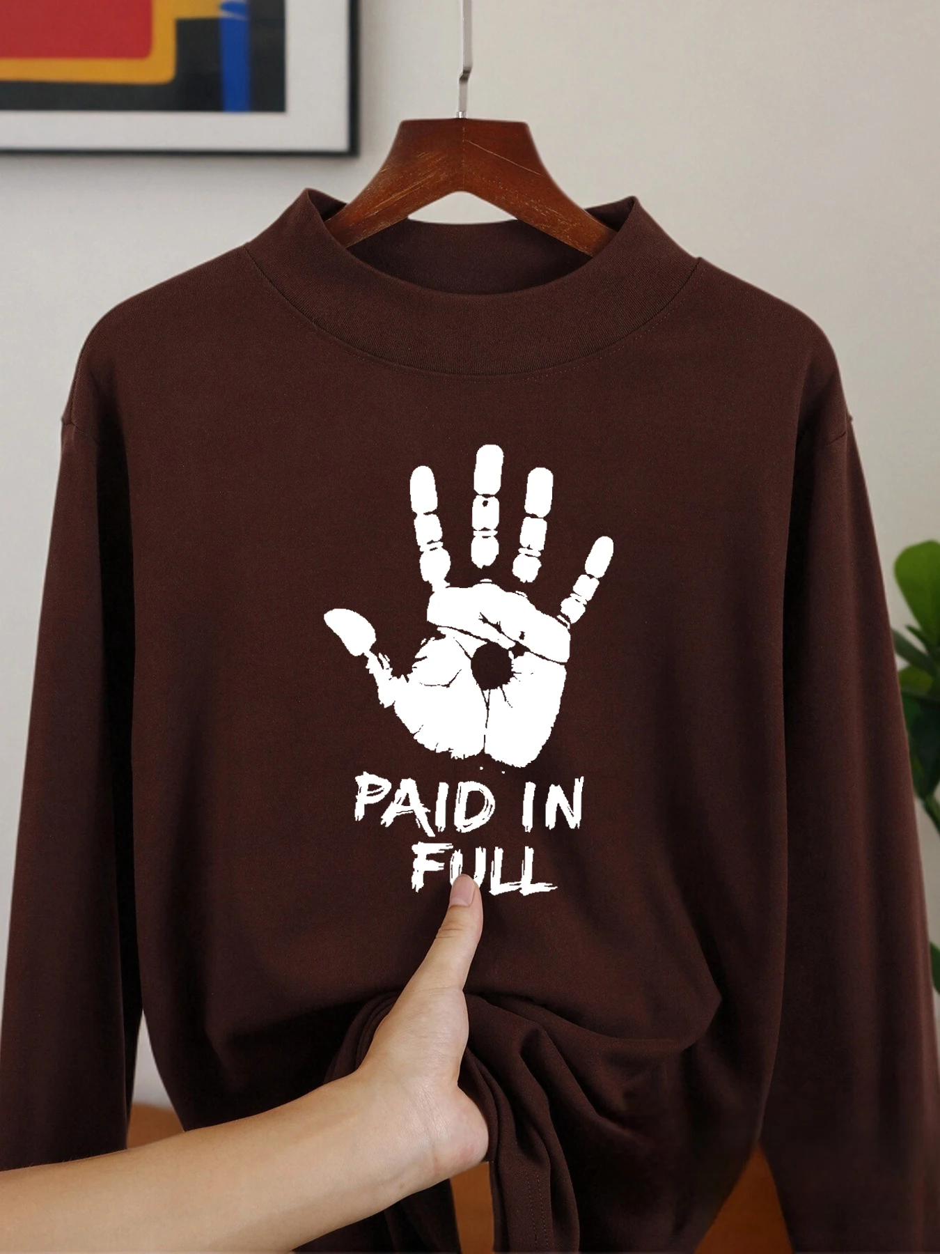 

Paid In Full Palm Print Mans Long Sleeved Shirt Autumn Casual Unisex Tops Fashion Velvet Fleece Shirts Fit Warm Clothing
