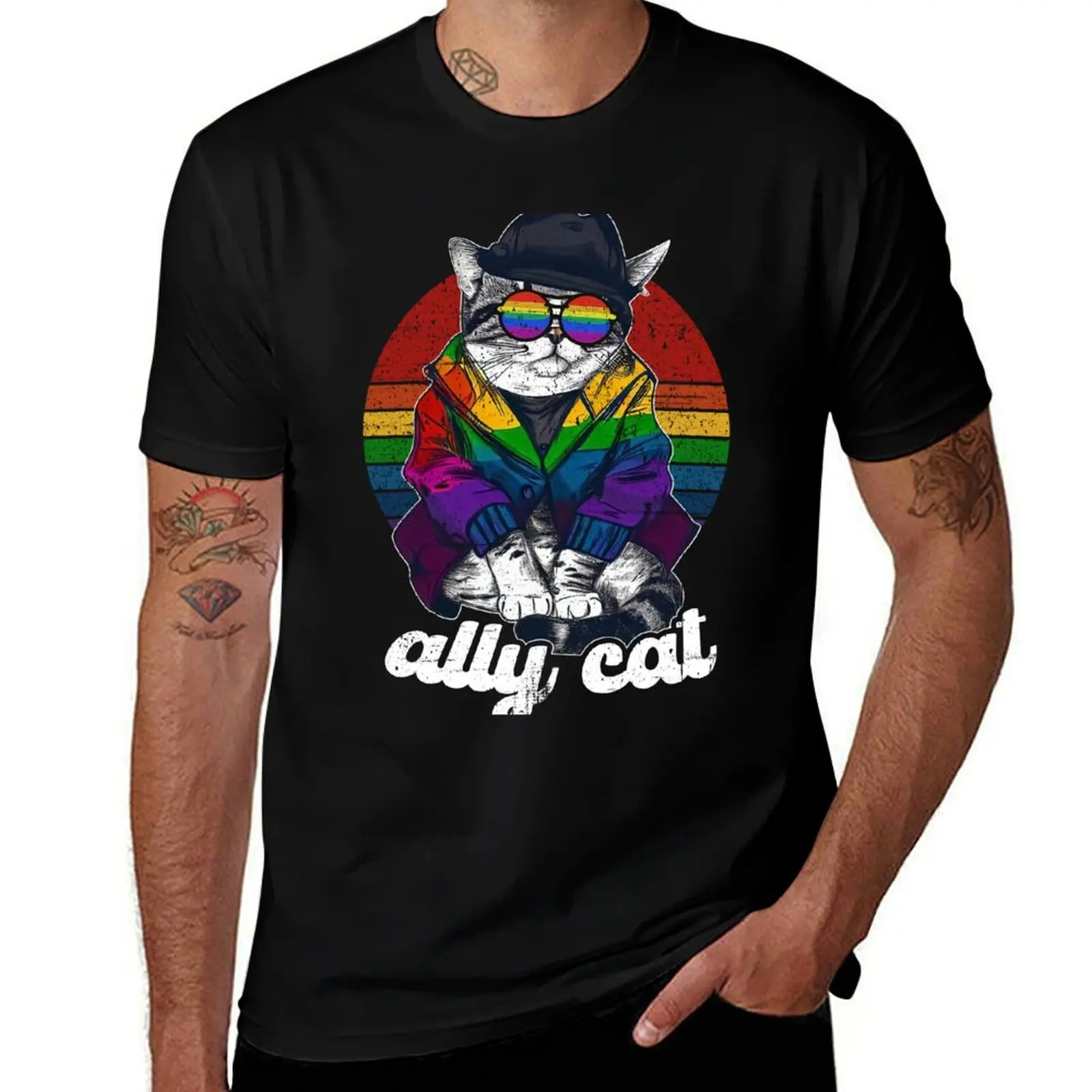 

Rainbow Ally tshirt man cotton t man shirt t T-Shirt Cat 100% T-Shirt LGBT shirts man Pride month designer