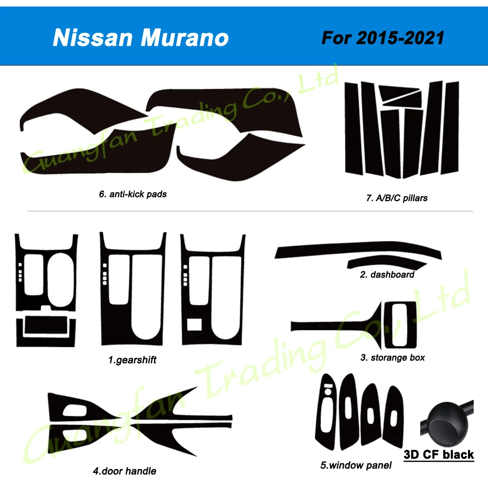 

For Nissan Murano 2015-2021 Interior Central Control Panel Door Handle 3D/5D Carbon Fiber Stickers Decals Car styling Accessorie