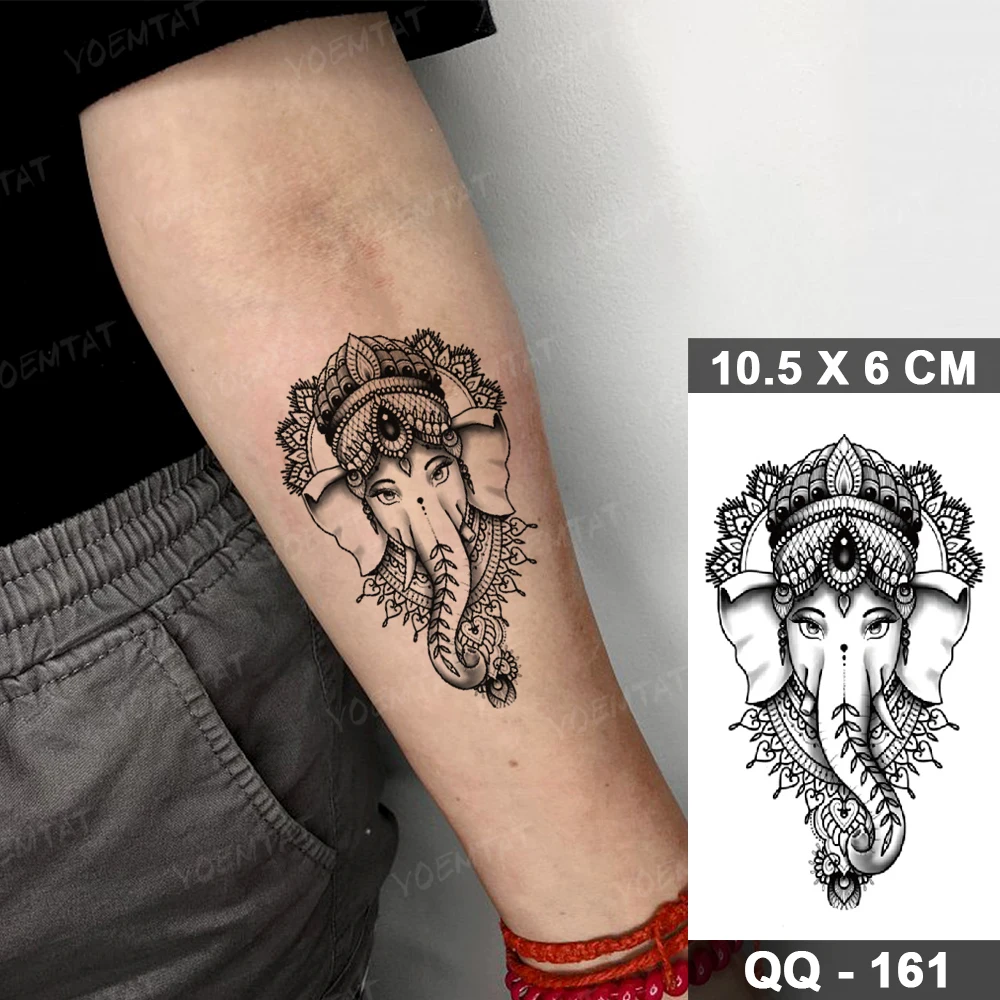 Elephant Head God Ganesha Waterproof Temporary Tattoo Stickers Owl Wolf Lion Animal Flash Tattoos Women Men Body Art Fake Tatto