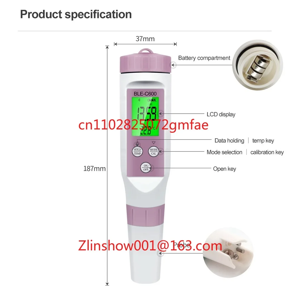 

BLE-C600 Portable 7-in-1 Smart Multi-Function Ph & Salinity Meter Swimmi Pool Instrument