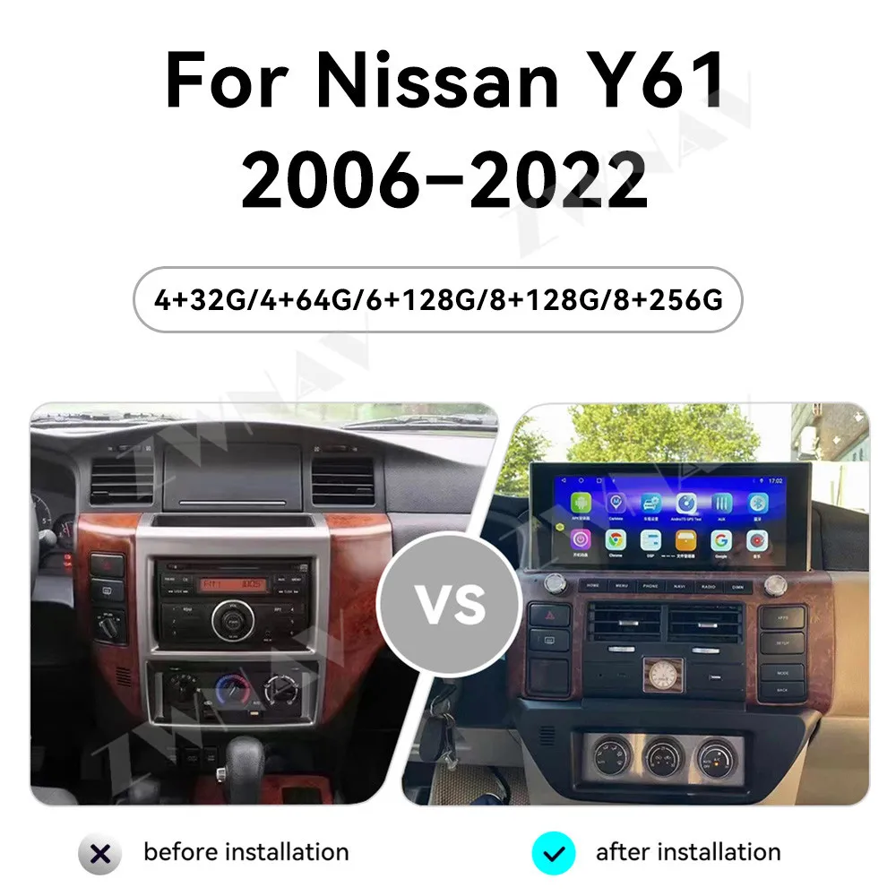 12.3 Inch Multimedia Display Touch Screen For Nissan Y61 2006-2022 Android 13 Car GPS Navigation Carplay Car Multimedia Player
