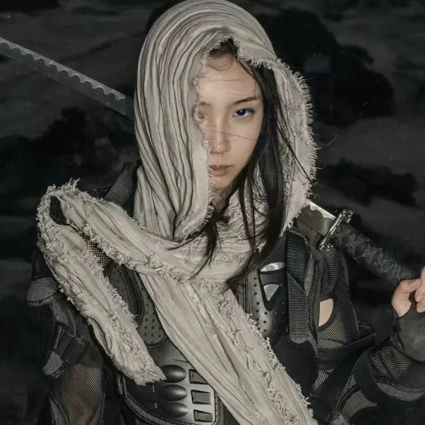 Bufanda Punk de Hip Hop desgastada Vintage lavada de algodón y lino para hombres y mujeres, ropa técnica para exteriores, chal informal para Cosplay, accesorios Y2K