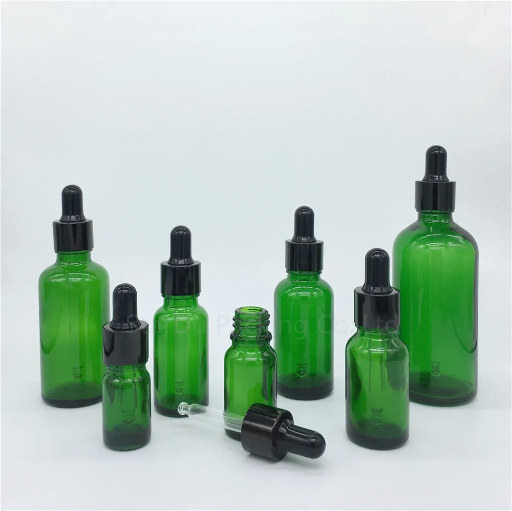 12pcs 5ml,10ml,15ml,20ml,30ML,50ml,100ml Green Glass Bottle With Black Dropper Essential Oil Bottle,Reagent Eye Perfume Bottles