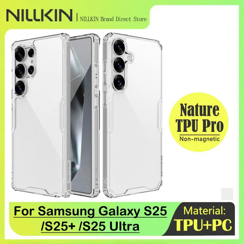 NILLKIN Transparent Case For Samsung Galaxy S25, S25+, S25 Ultra, TPU and PC Material, Impact Resistant Airbags, Non-Slip Design