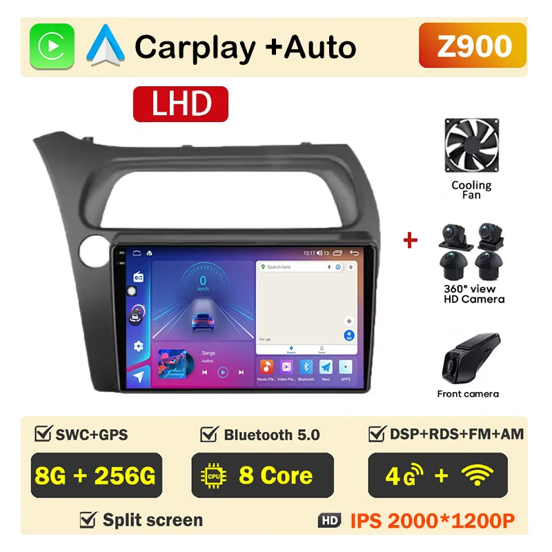 Autoradio scherm voor Honda Civic Hatchback 2006-2011 Carplay Android Auto Player Multimedia 4G WIFI GPS Navigatie 2Din Stereo