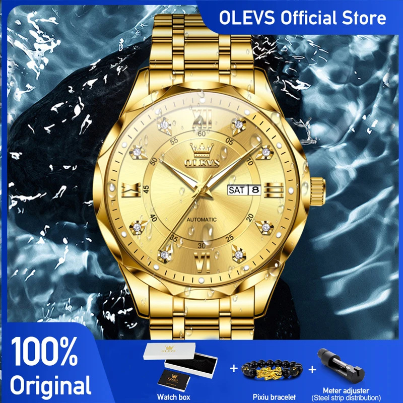 

OLEVS Watch 6727 Luxury Original Business Gold Mechanical Watch Waterproof Luminous Calendar Week Watches For Man & Woman New