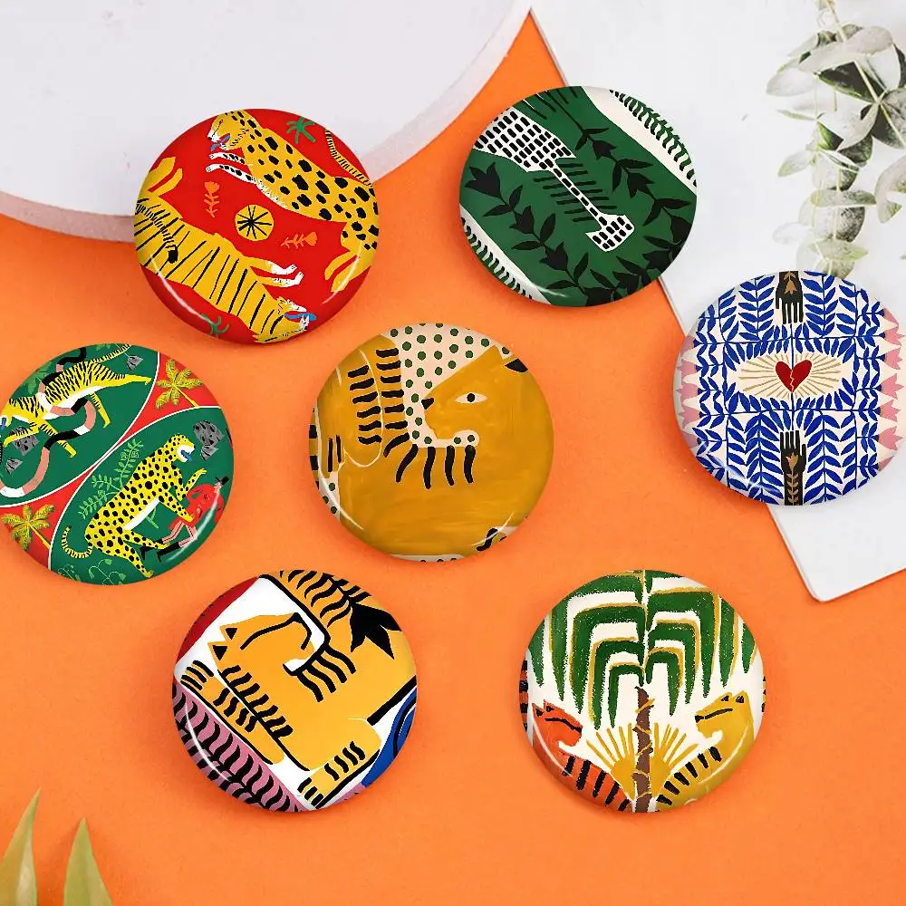 Ancient Egypt Tiger Leopard Creative Pins Funny Faces Round Snap-in Brooch Badge Backpack Hat Accessories Jewelry Gifts