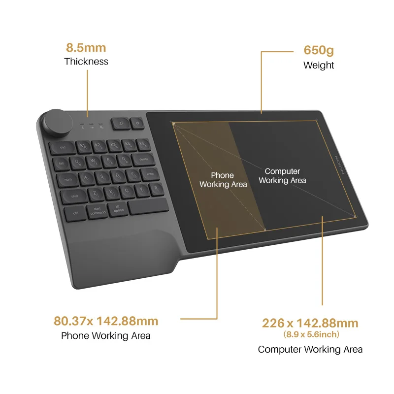 KD200 with Digital Sketch Pad Keyboard Dial Controller Wireless Art Drawing Digital Pen Graphic Tablet