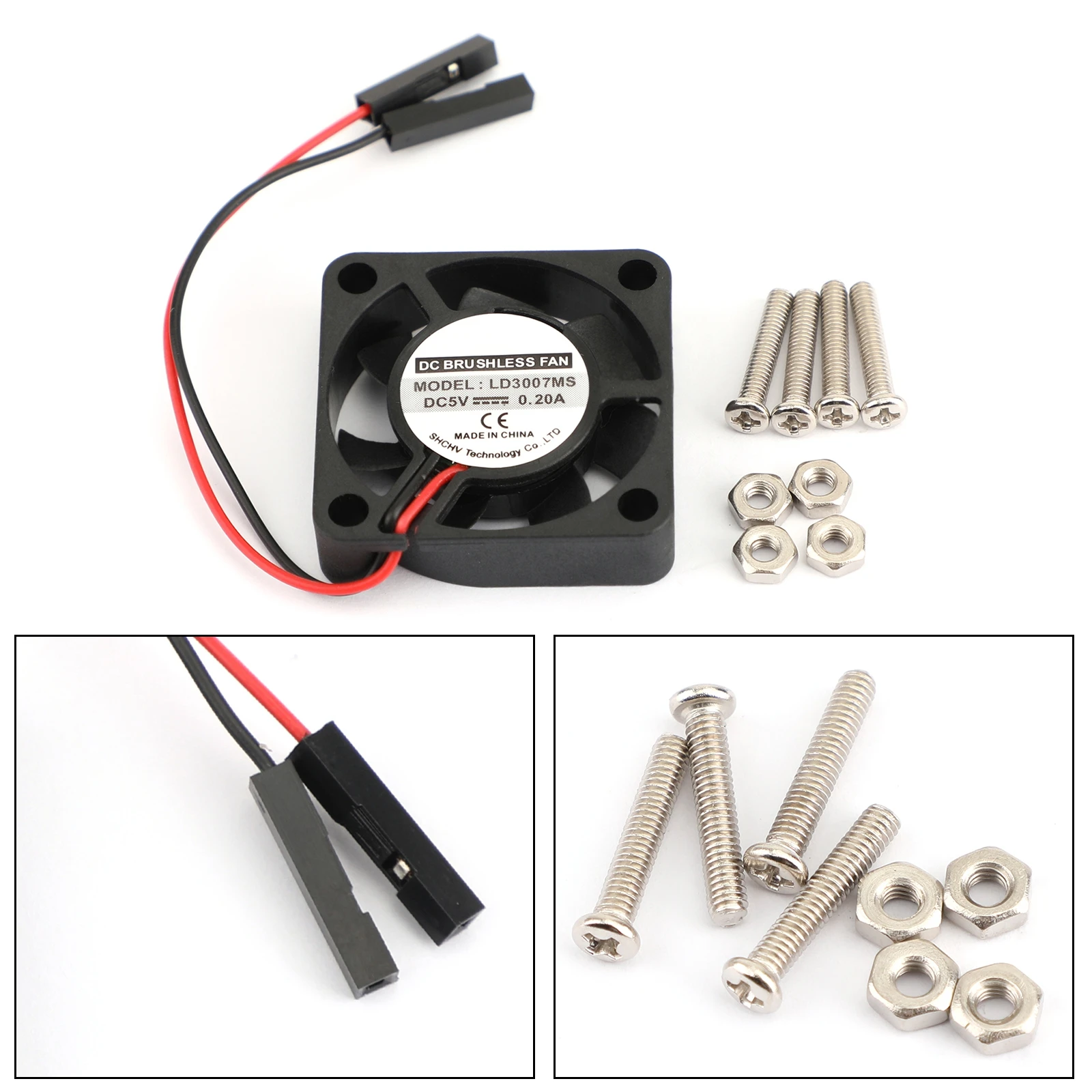 Areyourshop 2 pins 30x30x7MM 30MM 3007 DC 5V 0.2A Cooling Fan Raspberry Pi 4 / 3B+ / 2B / B+