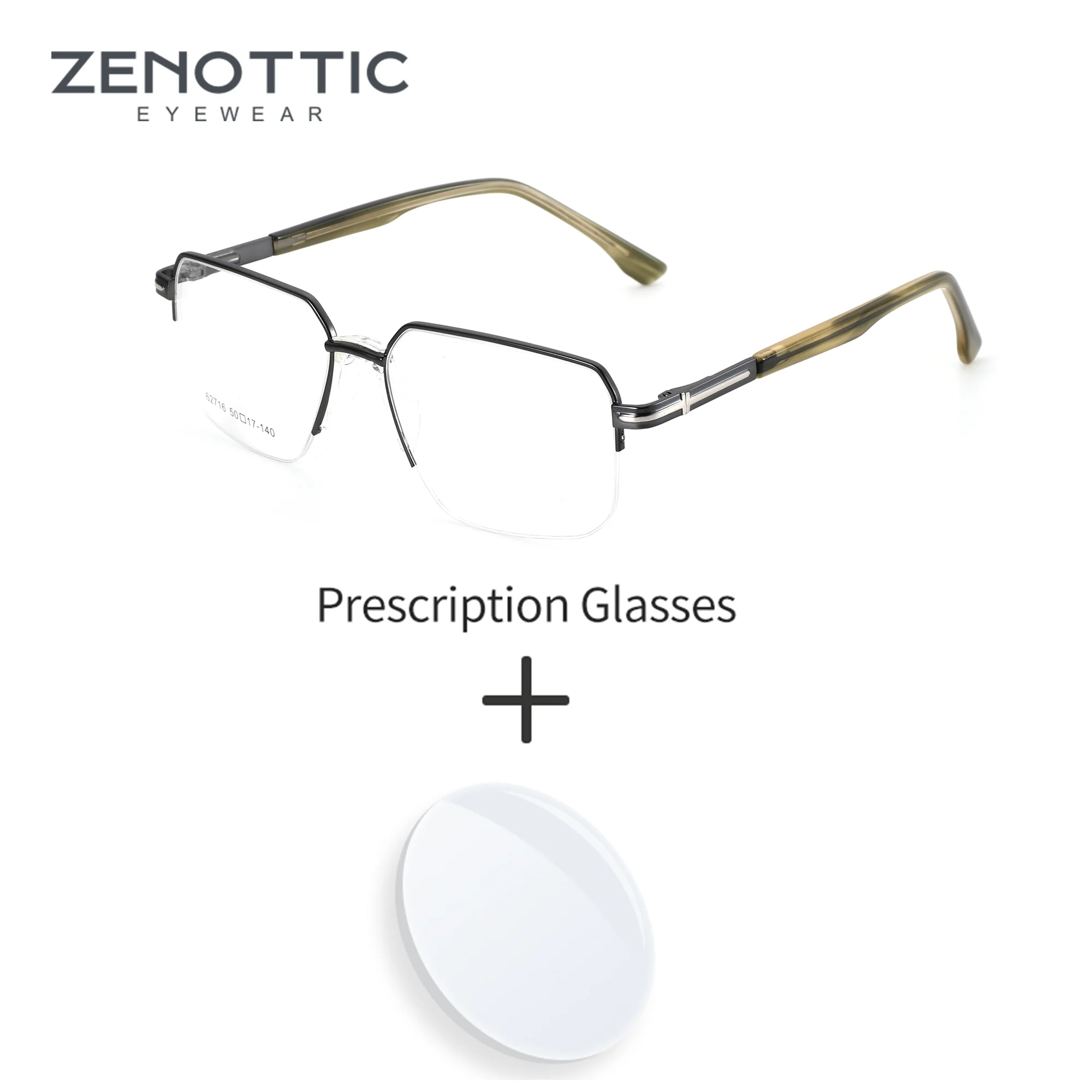 ZENOTTIC M Size Modish Metal Prescription Glasses Square Optical Lenses With Recipe Man Fashion Myopia Eyeglasses Men