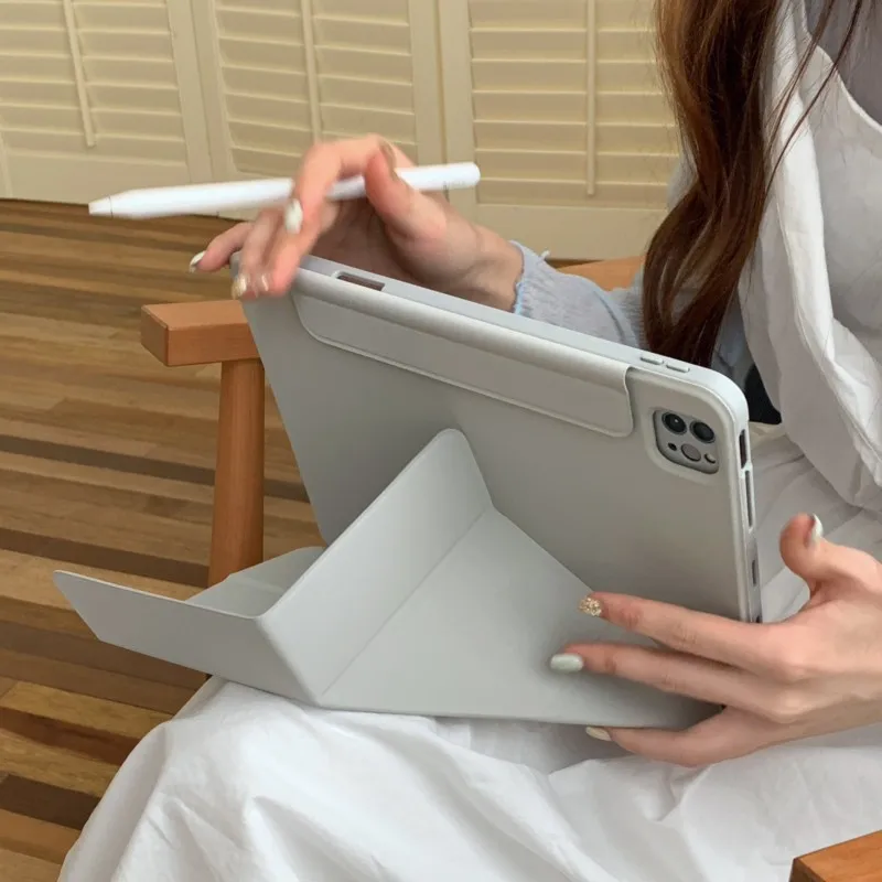 For Magnetic Solid Color Multi-Fold Stand Tablet Case for iPad Mini 6/7 8.3in 2017 Air 1/2 5/6 Pro 9.7in 7/8/9th 10.2inch Cover