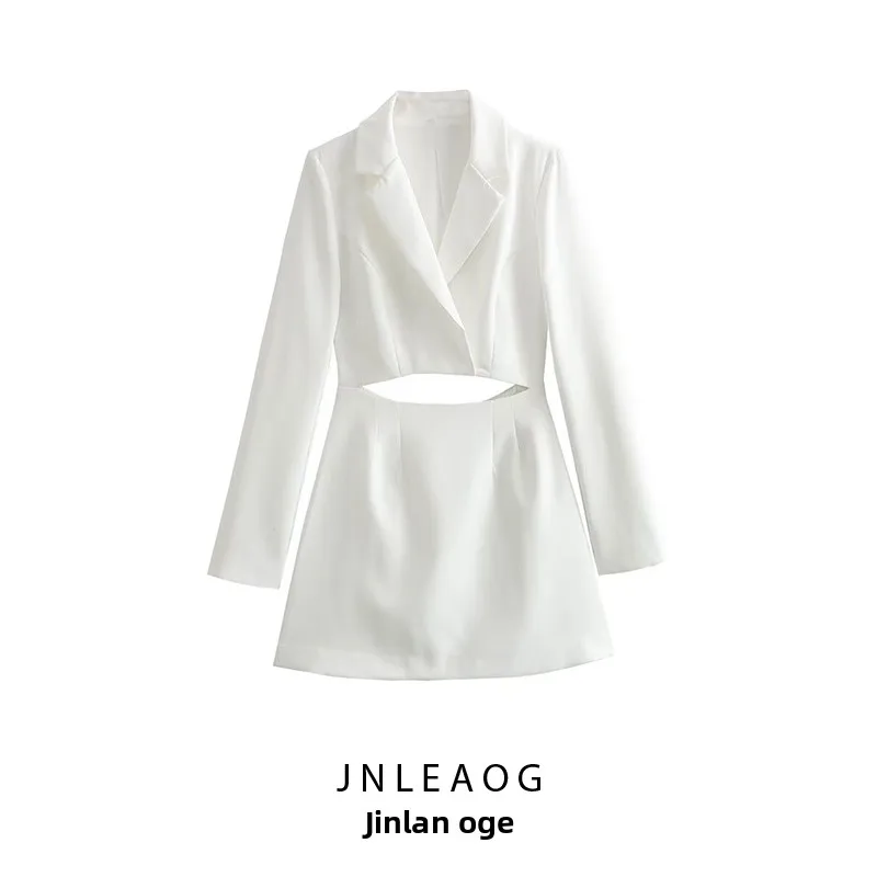 

JNLEAOG Autumn Style Women's Suit Jacket Dress Open Design Outerwear Long Sleeve Street Fashion Daily Wear Polyester