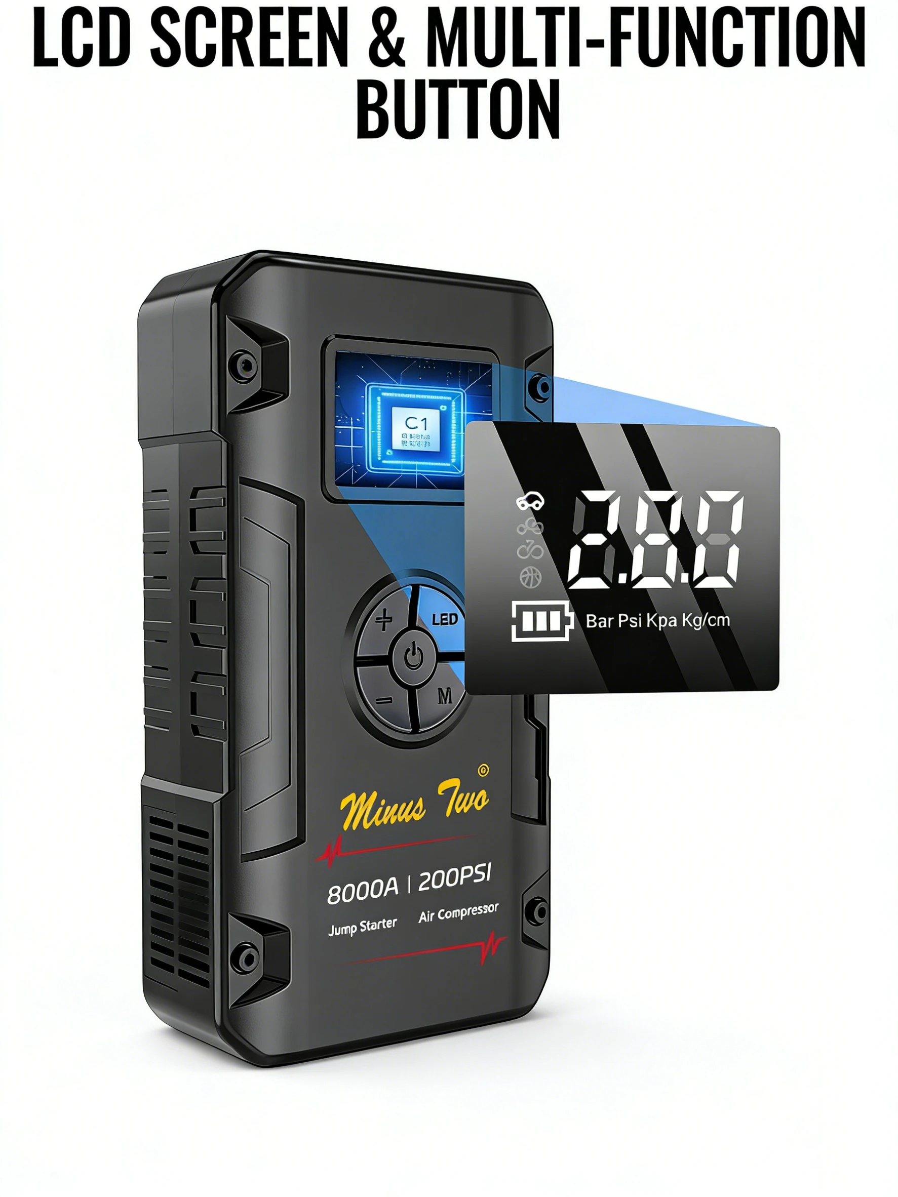 12V Car Jump Starter & Tire Inflator – Portable Emergency Power Bank