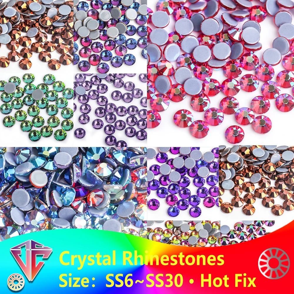 Newest Purple Siam/Green Volcano Ghost AB Hot Fix Rhinestones SS3-SS30 FlatBack Hot-Fix Strass Garment Rhinestone Garment Stone