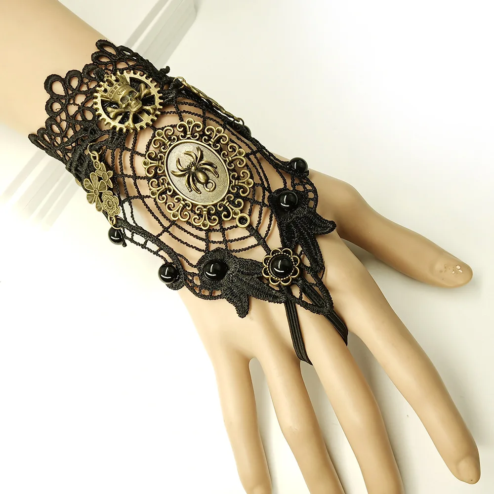 1pc gotico Steampunk polsino in pizzo guanto senza dita scaldamuscoli braccialetto nero regali di Natale di Halloween accessori