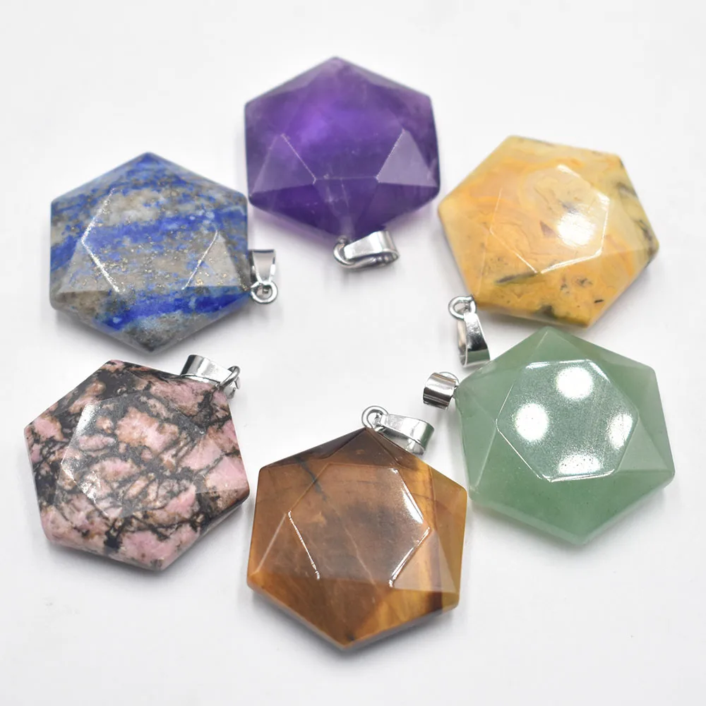 

Natural stone amethysts Necklace Pendant Polygon Shape Pendant for Jewelry Making DIY Necklace Wholesale 6pcs/lot free shipping