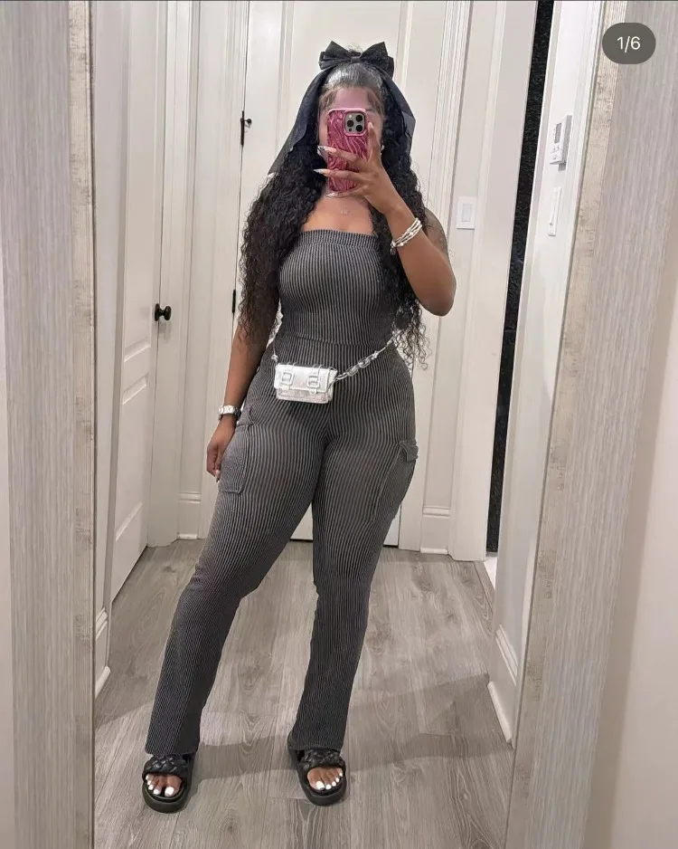 

XTOCEAN Elegant Off Shoulder Strapless Knitted Pockets Girl Jumpsuits Women's Fitted Overalls Outfits Night One Piece Rompers