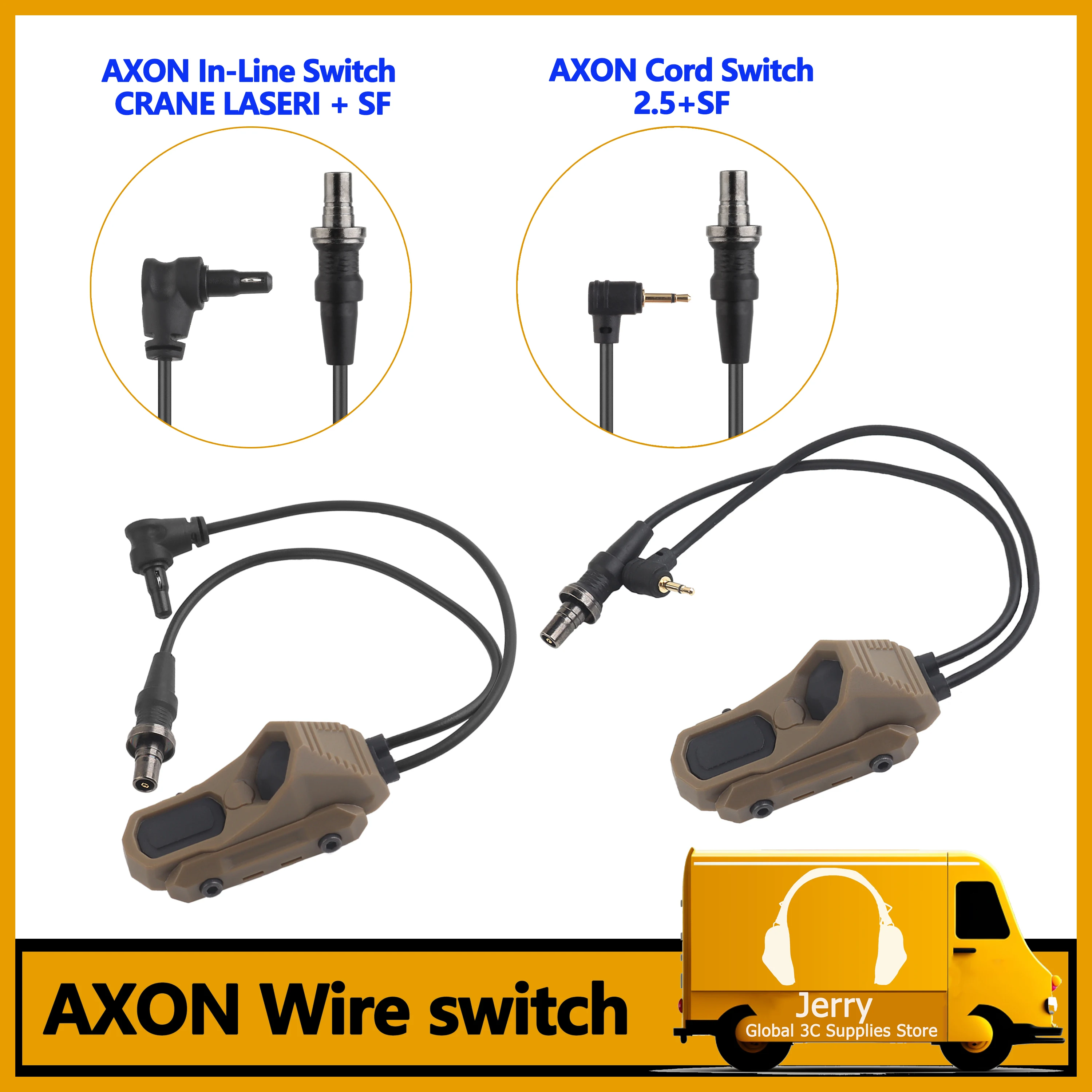 Tactical AXON Remote In-Line Dual Function Pressure Switch Flashlight PEQ NGAL Laser Pushbutton SF/2.5/Crane Plugs