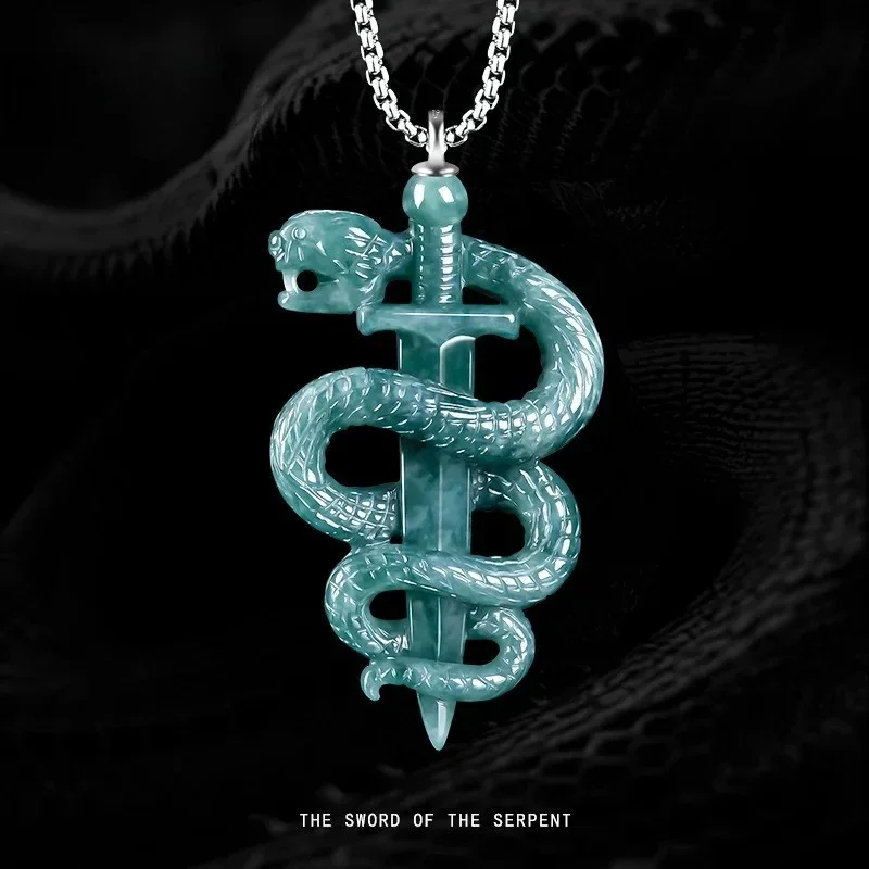 Original Natural A Goods Jade Snake Year Pendant Black Mamba Ice Memorial Jade Necklace Hip Hop Fashion Gift for Men and Women