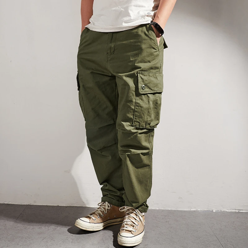 American-style functional wind overalls men can wear multi-pocket trousers in four seasons, plus size loose pure cotton standing