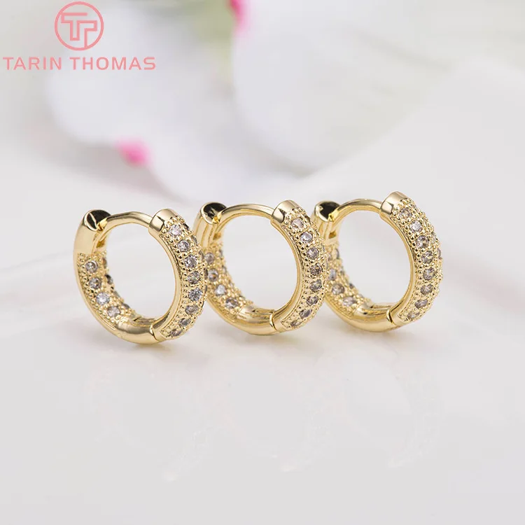 

4PCS 14MM 24K Gold Color Brass with Zircon Round Earrings Hoop Earring Clip High Quality DIY Jewelry Making Findings