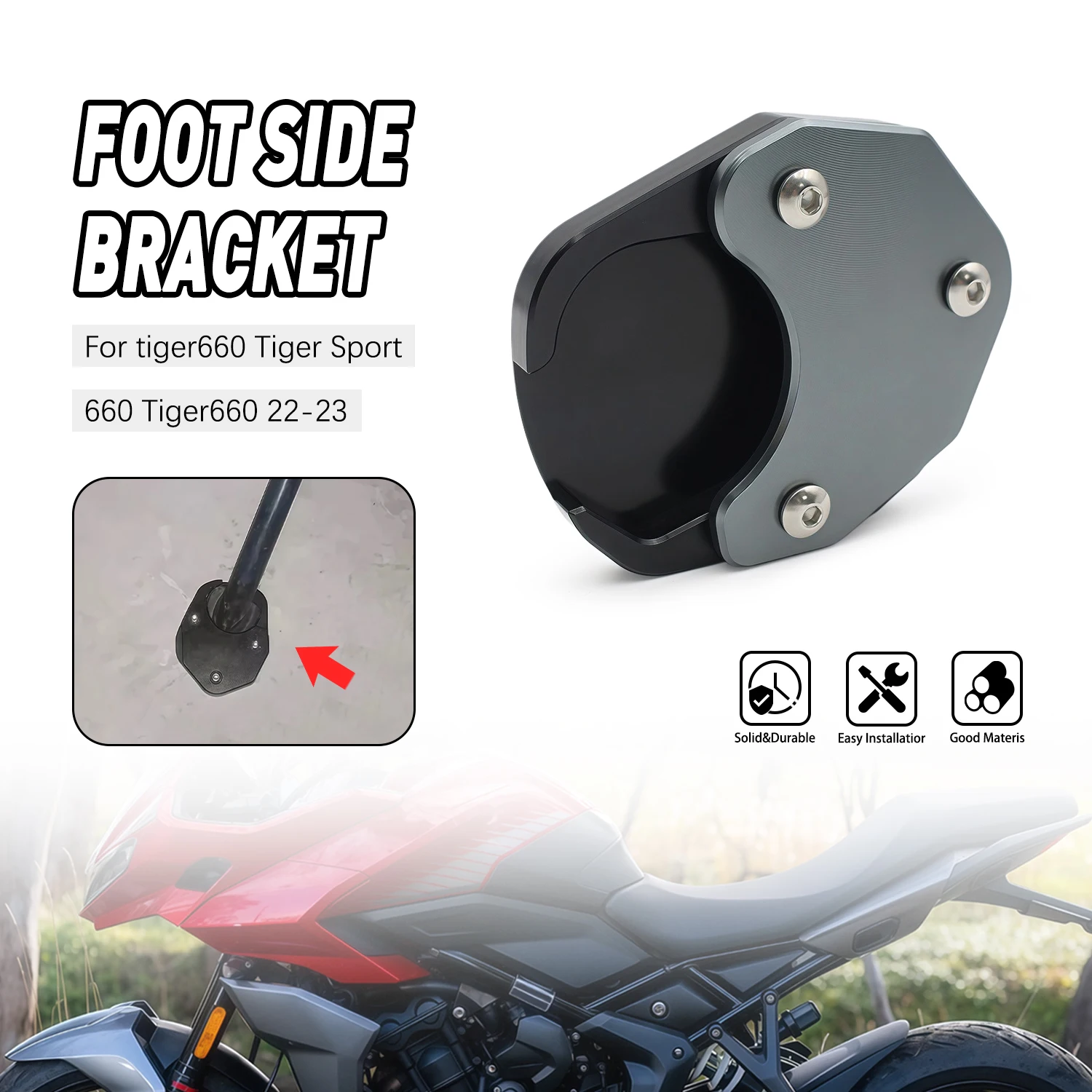 

For Triumph tiger660 Tiger Sport 660 2022 2023 Motorcycle CNC Foot Side Stand Enlarger Support Plate Kickstand Extension Pad