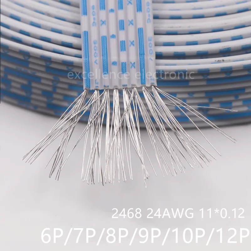 1Meter 2468 Blue White Flat Cable Ph2/xh2.54 Extended Power Connect Wire 24AWG 6/7/8/9/10/12P Connecting Wire Multiple Cores