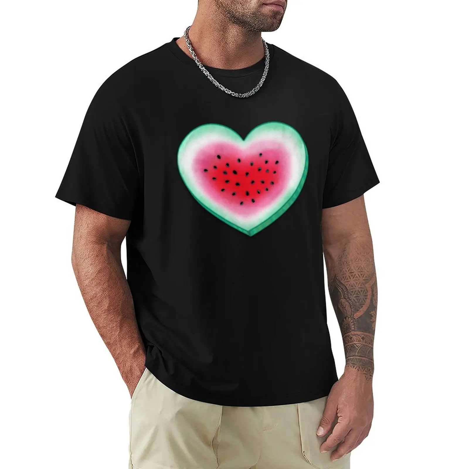 

Summer Love - Watermelon Heart T-Shirt Work Short Sleeve Cotton Top