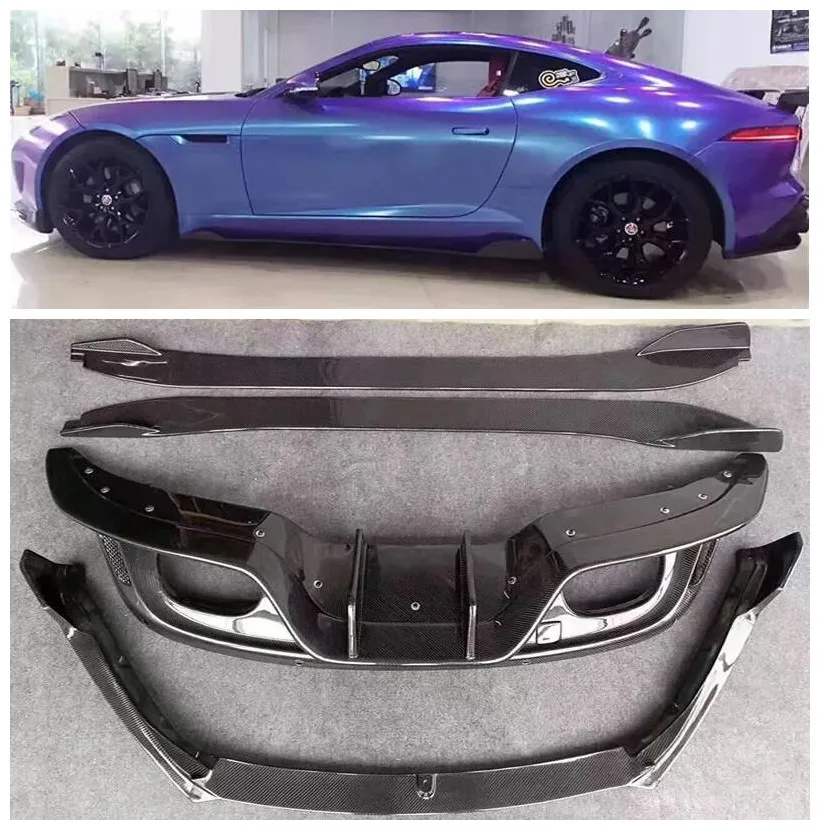 For Jaguar F TYPE 3.0 COUPE 2013-2019 Real Carbon Fiber Front Bumper Lip Rear Diffuser Side Skirt Spoiler Full Body Kit