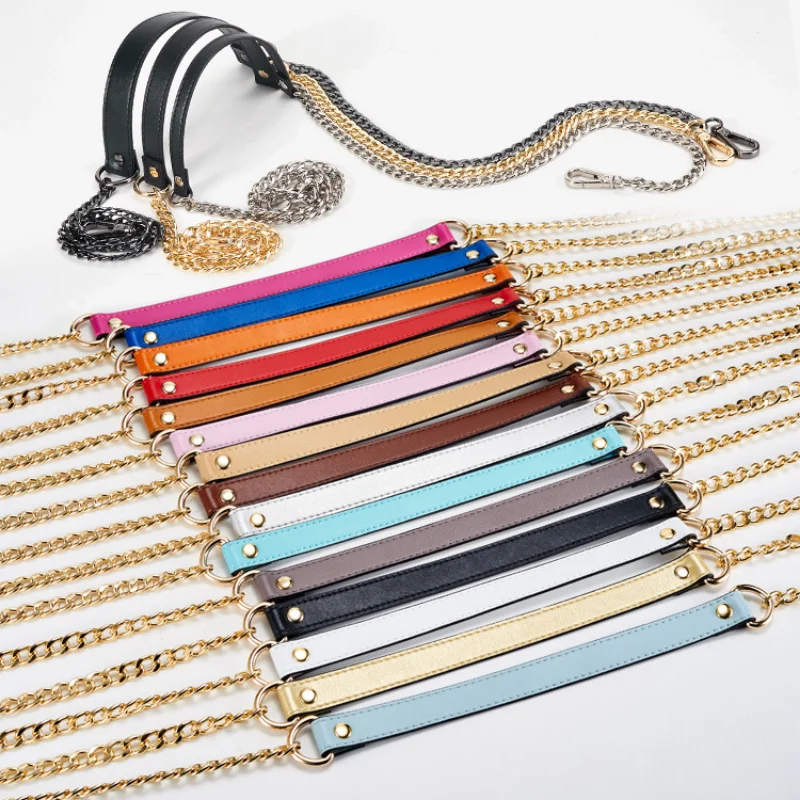 Handbag Metal Chain 110cm PU Leather Bag Strap 1.8cm Wide Shoulder Strap Bag Accessories Durable Replacement Bag Bag Handle