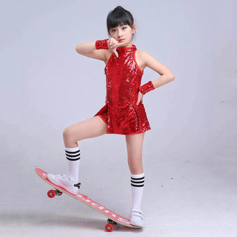 Girls Stage Dancewear Kid Hip-Hop Hip Hop Jazz Dance Costume Suit Paillette Modern Dress Girl Cheerleading Clothes - Image 3