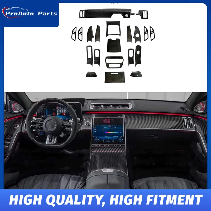 

Наклейка на внутреннюю отделку из углеродного волокна для Mercedes-Benz S Class W223 2021+, наклеенное украшение интерьера автомобиля, роскошные аксессуары