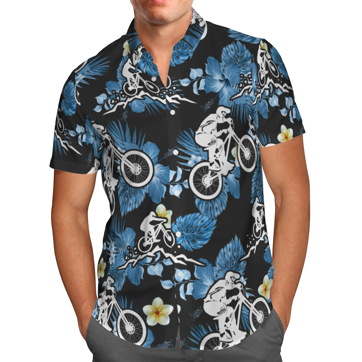 Fish Anime 3D Beach Hawaiian 2021 Summer Blue Shirt Short Sleeve Shirt Streetwear Oversized 5XL Camisa Social Chemise Homme