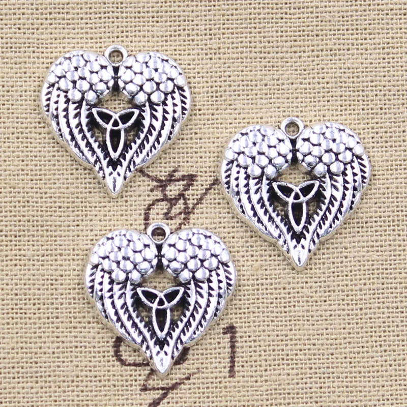 5pcs Charms Heart Angel Wings Irish Knot Amulet 22x22mm Antique Silver Color Pendant Making DIY Handmade Tibetan Finding Jewelry