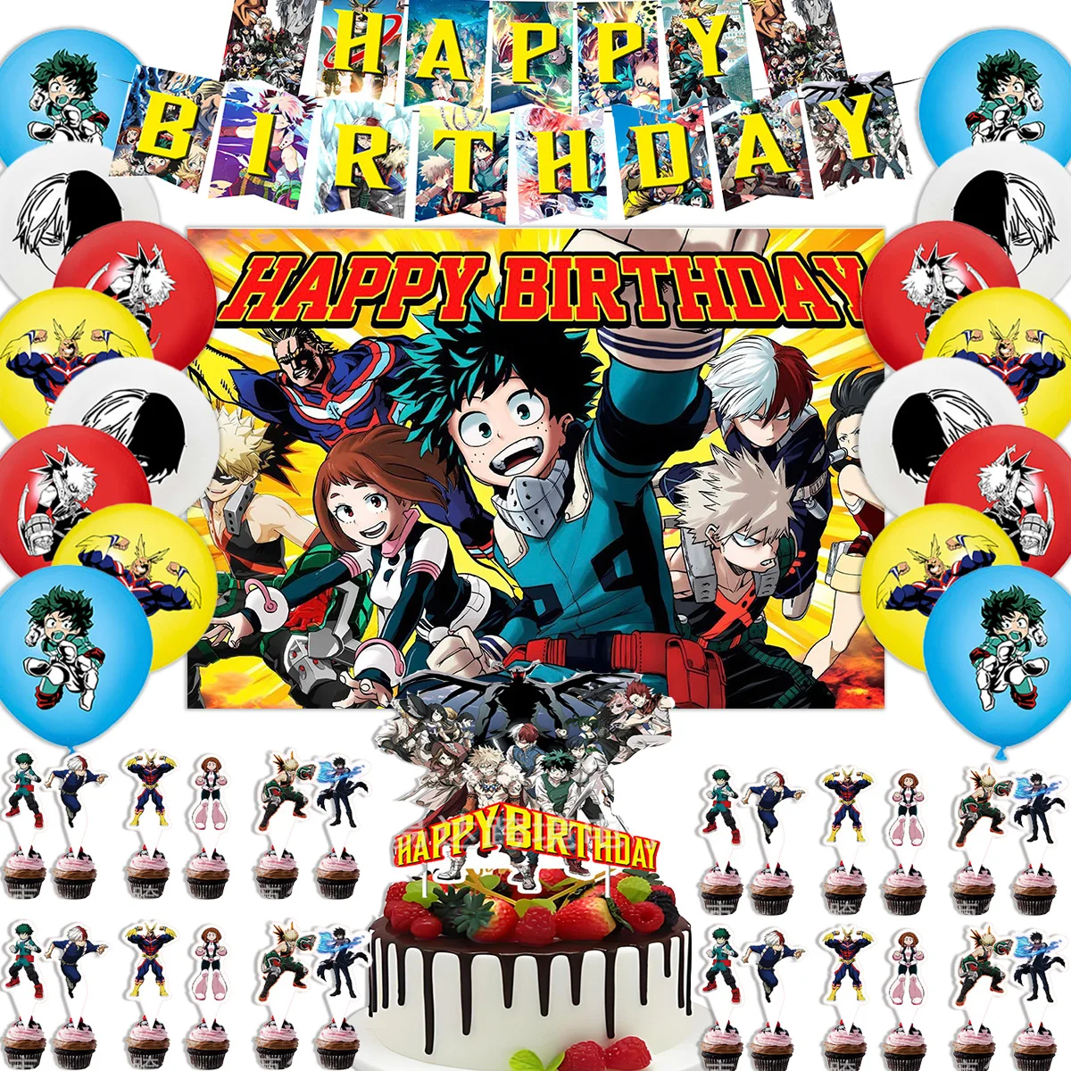 

Umi My Hero Academia Theme Birthday Party Supplies Decorative Cartoon Birthday Balloon Banner Backdrop Cupcake Topper Kid Gifts