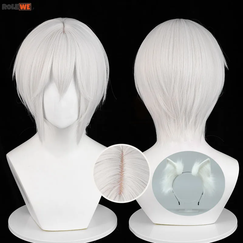 

Anime Tomoe Cosplay Wig Short Silver White With Ears Heat Resistant Synthetic Hair Halloween Party Wigs + Wig Cap