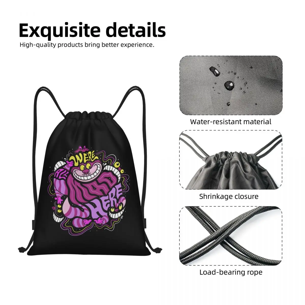 Sac à cordon de chat de Cheshire personnalisé pour l'entraînement sacs à dos de Yoga hommes femmes chat souriant sac à dos de sport