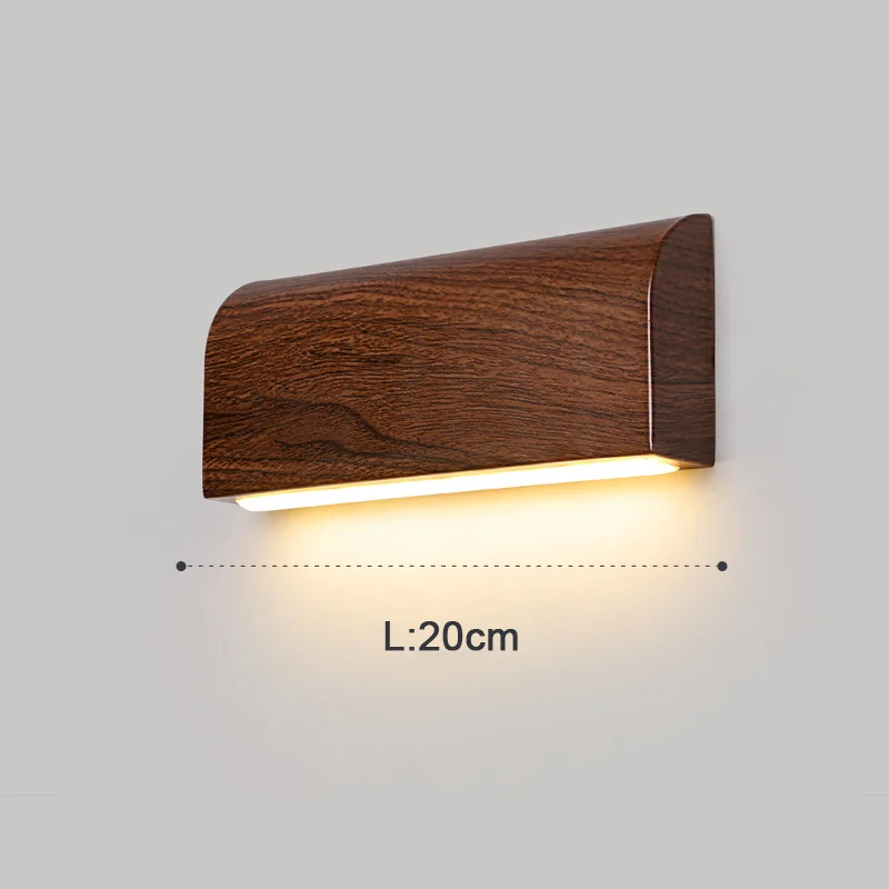 Nordic Style Living Room Wall Light Indoor Corridor Aisle Minimalist Walnut Wood Color Bedside Wall Lamp Dimming Fixture
