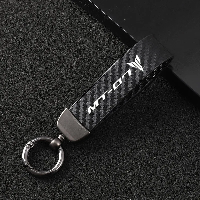 Carbon Fiber Textured Leather Keychain Ultra HD Printing For yamaha MT-07  Keychain Motorcycle Accessories