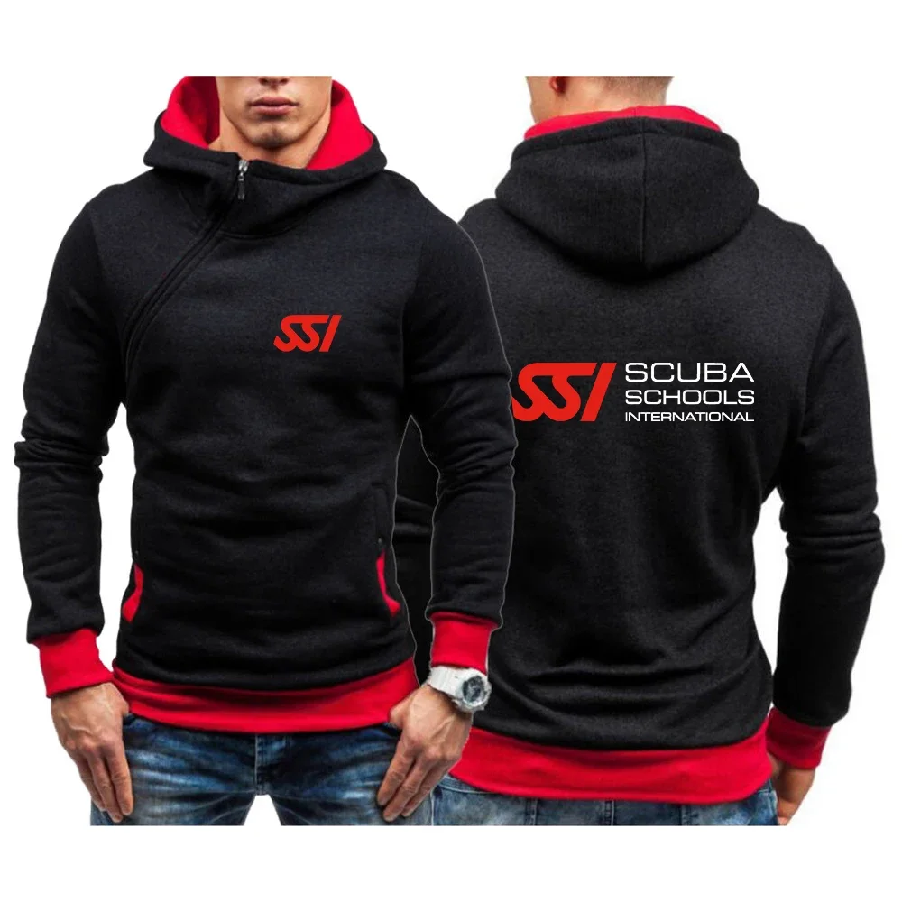 

Scuba Diving Dive SSI 2024 Brand Men's Spring and Autumn Hoodies New Slim Pullover Hoody for Diagonal Zipper Hood Sweatshirt