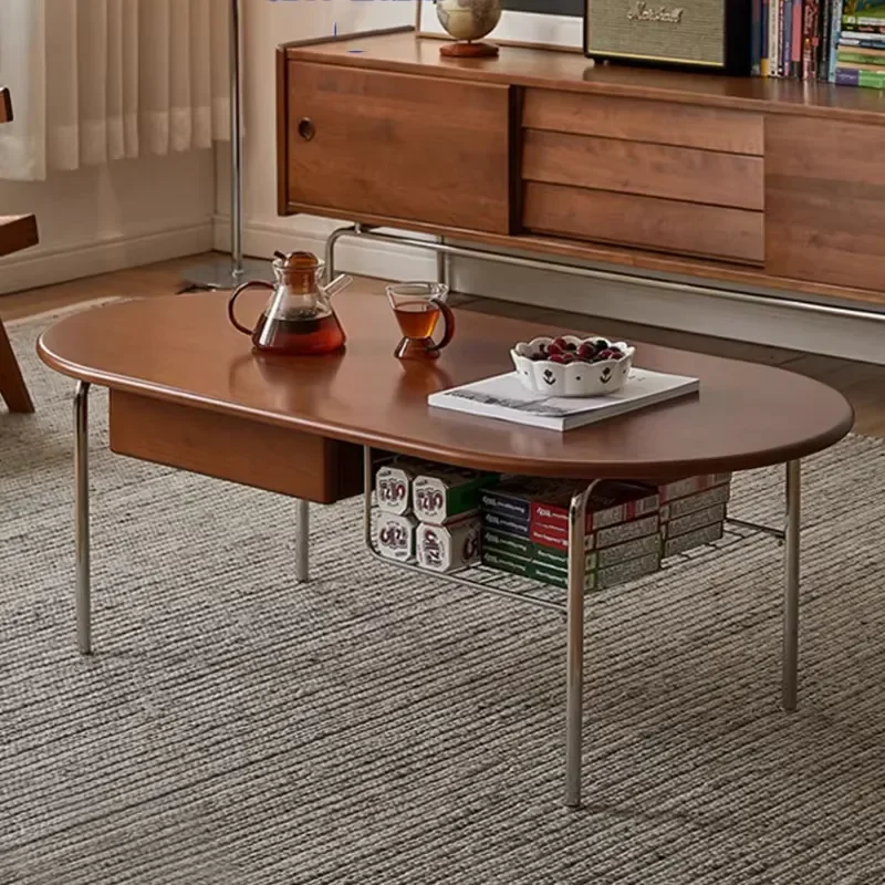 Nordic Minimalist Wooden Coffee Table with Metal Legs Vintage Style Simple Center Furniture for Modern Living Room Decor