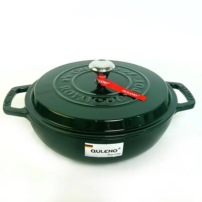 QULENO 30cm Enamel Iron Soup Pot Universal for Induction Gas Stove Oven Durable Saucepan Cookware in Various Colors for