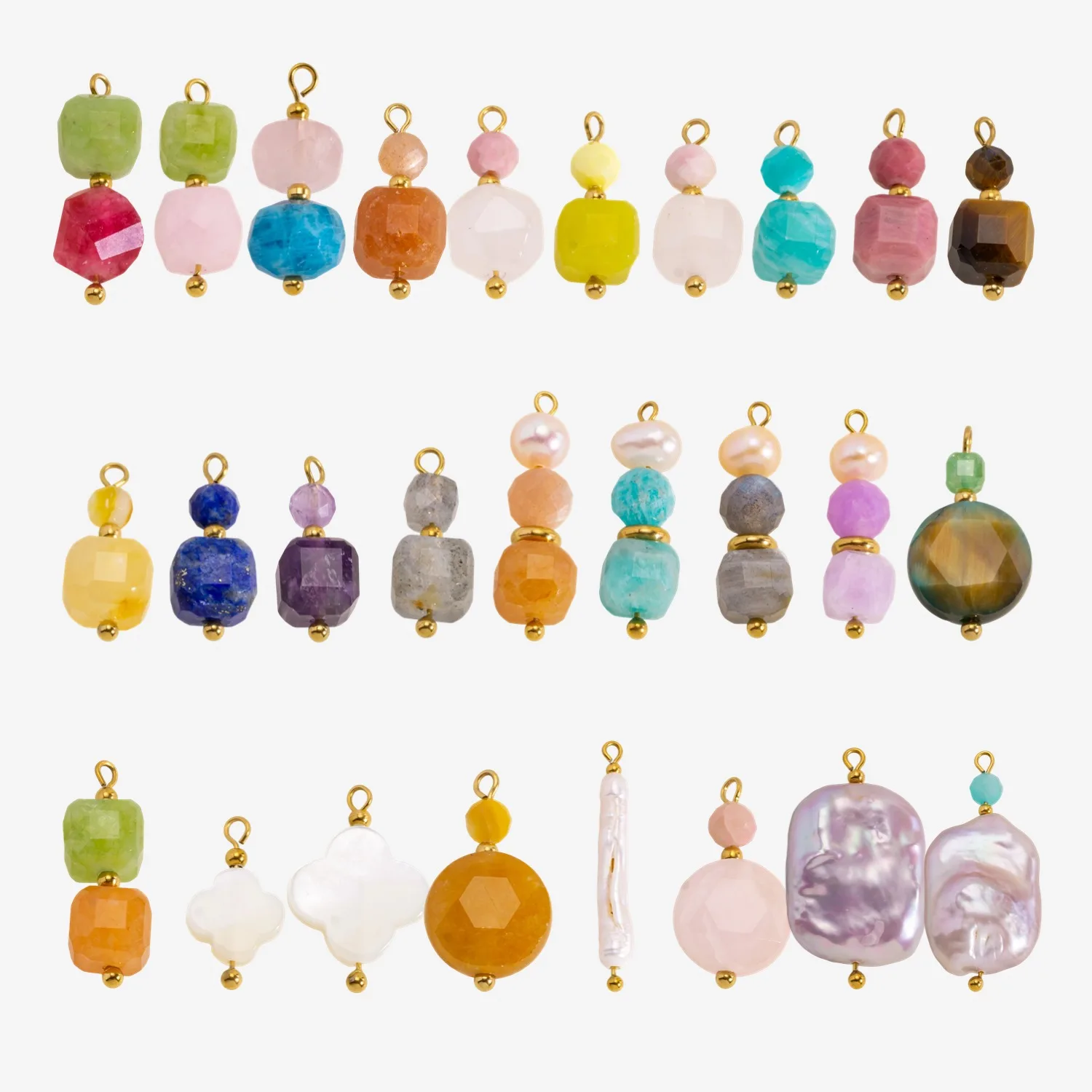 

5PCS Stainless steel bohemian style natural stone beads diy pendant baroque pearl charms jewelry accessories