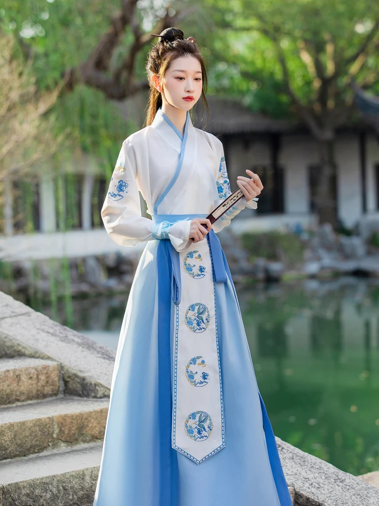 

Original Hanfu, Chinese style, cross collar, waist length, skirt, martial arts female Xia, guest style, ancient clothin