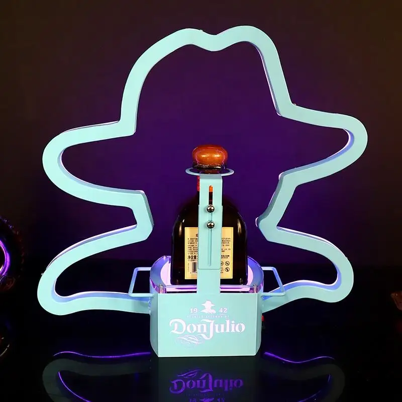 Nightclub Tequila BOTTLE PRESENTER DON JULIO 1942 BLANCO DON JULIO LED HAT Bottles Glorifier Head Neon Sign Wine Display Stand