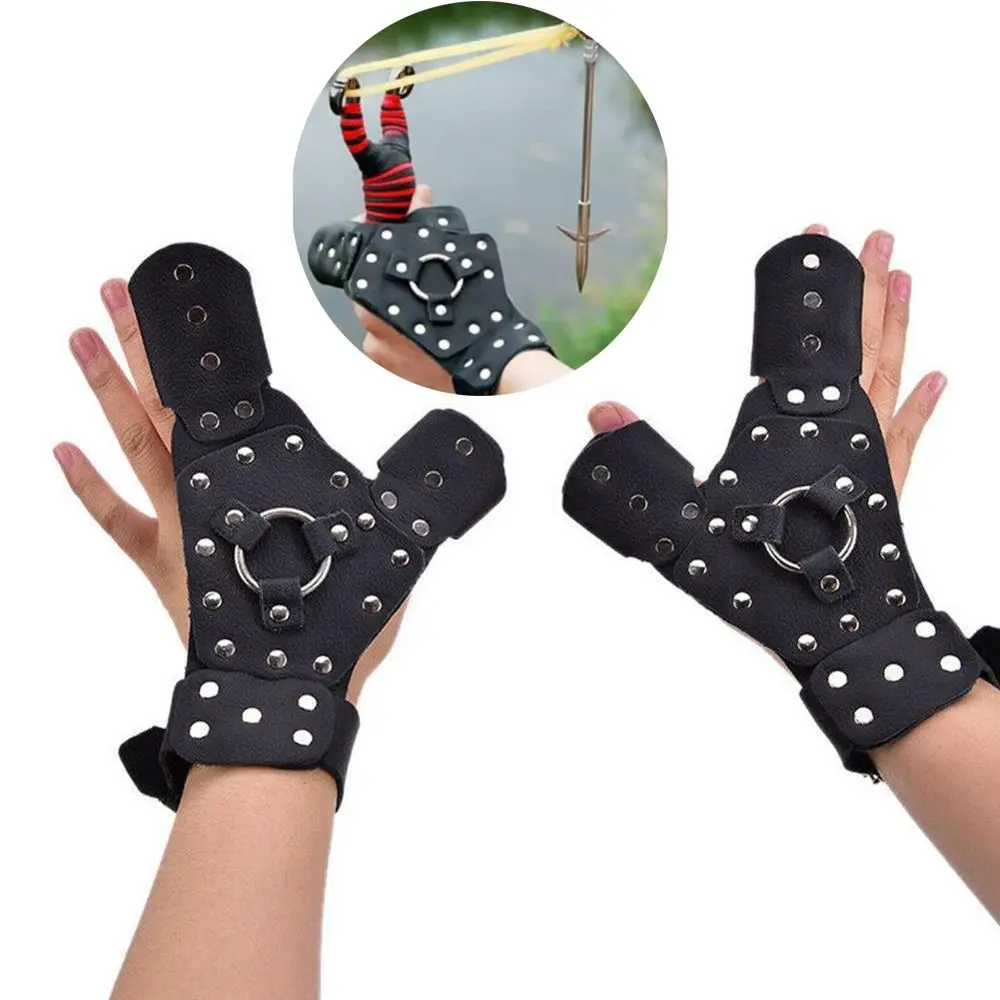 Hot Left/Right Hand Protective Gloves Leather Slingshot Catapult Fishing Bracers Protective Hand Archery Bow